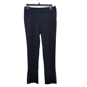 White House Black Market Black Stretch Knit Side Zip Ankle Button Dress Pants‎ 0